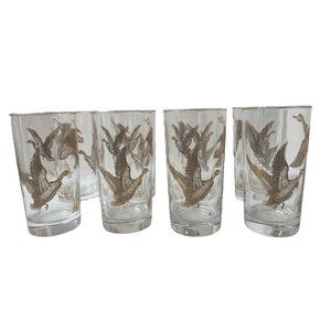 8 Vintage Libbey MCM Gold Mallard Duck Highball Cocktail Bar Tea Glass 8oz